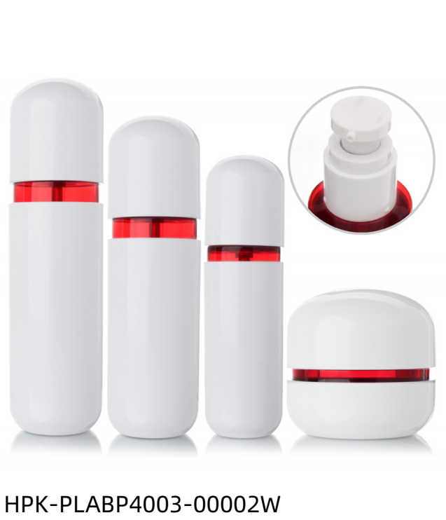 White Capsule-shaped Plastic Lotion Bottle & Cream Jar